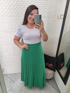 Saia Plissada Longa Verde Bandeira - Mi Amore