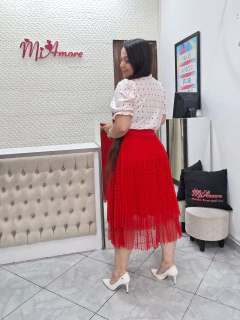 Saia Midi Tule Poá Vermelha Agatha - Mi Amore - comprar online