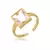 ANEL RETANGULAR SAFIRA ROSA REGULÁVEL DOURADO