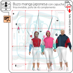049. Molde para Buzo manga japonesa combinado con capucha - comprar online