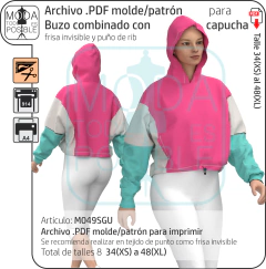 049. Molde para Buzo manga japonesa combinado con capucha