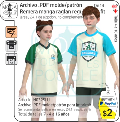 032. Molde para Remera manga raglan niños regular fit - Moldes digitales andreacecilia20