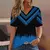 Moda feminina t camisa listras impressão gradiente decote em v manga curta bás - comprar online