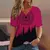Moda feminina t camisa listras impressão gradiente decote em v manga curta bás - ASHASTORE