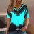 Moda feminina t camisa listras impressão gradiente decote em v manga curta bás na internet