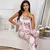 Conjuntos de pijamas de seda cetim para mulheres, carta estampada, colete cami, - ASHASTORE