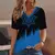 Moda feminina t camisa listras impressão gradiente decote em v manga curta bás