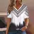Moda feminina t camisa listras impressão gradiente decote em v manga curta bás - loja online