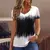 Moda feminina t camisa listras impressão gradiente decote em v manga curta bás - loja online