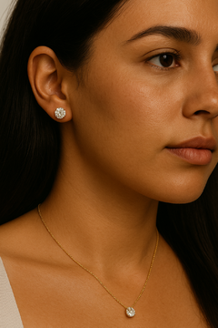 Imagem do Conjunto Colar E Brinco Ponto De Luz de Zircônia e Banhado a ouro 18k