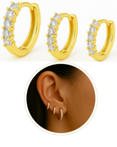 Trio de Brincos Argola Zircônia Banhado a Ouro 18k- Sequência 1,2 E 3 na internet