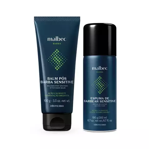 Combo Malbec Barba Pele Sensível: Balm Pós-Barba 100g + Espuma Para Barbear 200ml