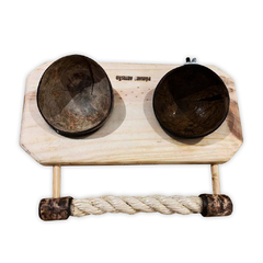 Plataforma Dupla com Comedouros de Coco Naturais e Sisal para Aves. - comprar online