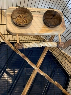 Plataforma Dupla com Comedouros de Coco Naturais e Sisal para Aves. na internet