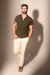 Camisa Manga Curta Slim Fit Linho Verde Militar