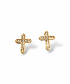 Aros Cruz Con Cristales Lamiando En Oro 18k Bellanel
