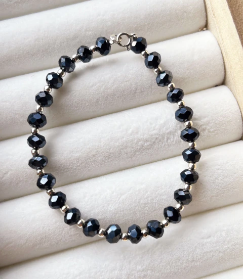 Pulsera en piedra natural - Rondela azul petroleo
