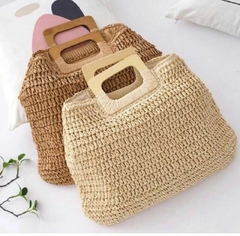 Bolsa Artesanal Grande De Praia Alça Em Madeira Com Forro E Fechamento Em Zíper - comprar online