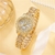 6PCS Set Luxury Watch Mulheres Anel Colar Brincos Rhinestone Moda Relógio de pu na internet