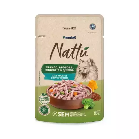SACHÊ PREMIER NATTÚ CÃES ADULTOS PORTE PEQUENO FRANGO, ABÓBORA, BRÓCOLIS E QUINOA 85GR