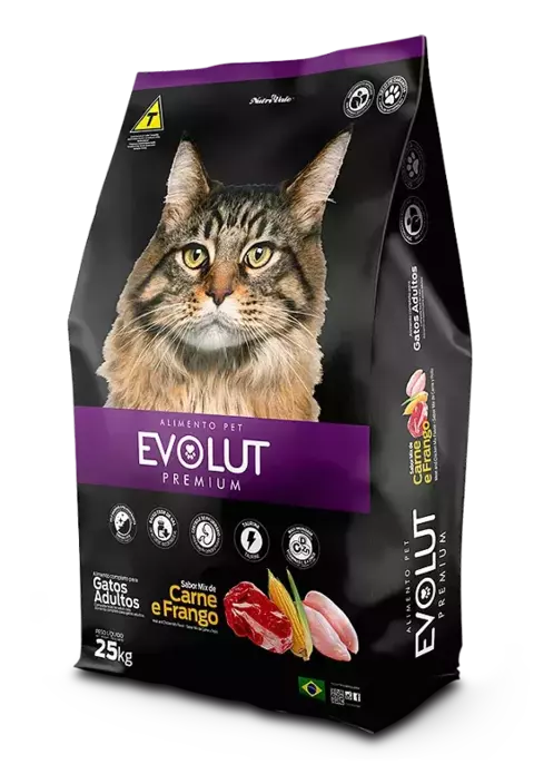 EVOLUT GATO ADULTO FRANGO E CARNE PREMIUM 25 KG