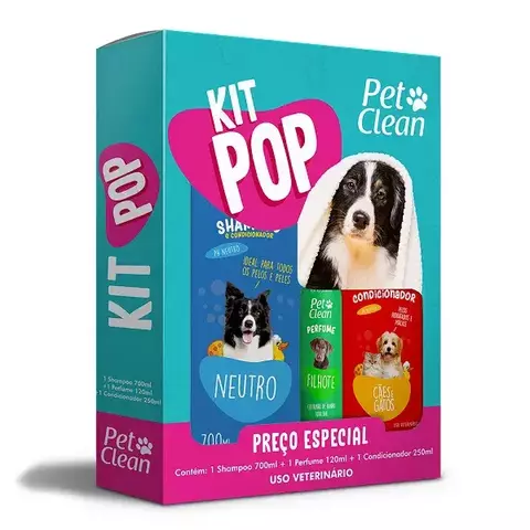 KIT POP PET CLEAN - CONTÉM 1 SHAMPOO 700ML + 1 CONDICIONADOR 250ML + 1 PERFUME 120ML