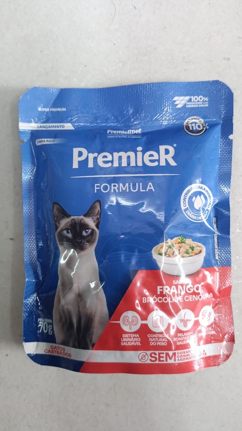 SACHÊ PREMIER FORMULA GATO CASTRADO FRANGO BROCOLIS E CENOURA 85G