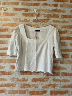 Cropped branco linho P - comprar online