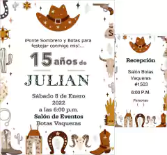Invitaciones XV Años Hombre Vaqueras