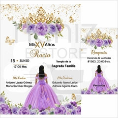 Invitaciones XV Años Morado con Dorado - Neniz E-store