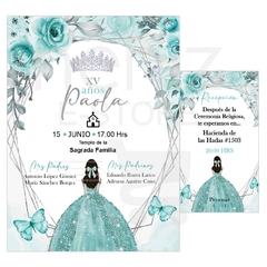 Invitaciones XV Años Azul Agua y Turquesa