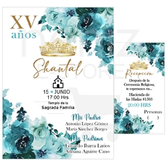 Invitaciones XV Años Azul Agua y Turquesa