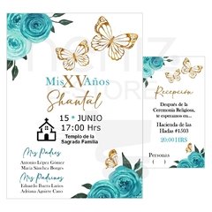 Invitaciones XV Años Azul Agua y Turquesa