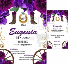 Invitaciones XV Años Vaqueras Moradas - comprar en línea