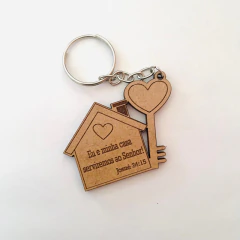 Kit Chaveiros MDF Casa – Lembrancinhas Religiosas com Frase Bíblica