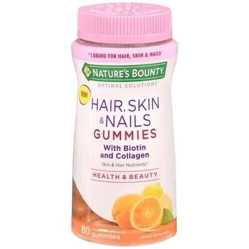 Vitamina Cabelo, Pele e Unhas Hair Skin Nails Sabor Laranja Com Colageno - Nature's Bounty 80 gomas