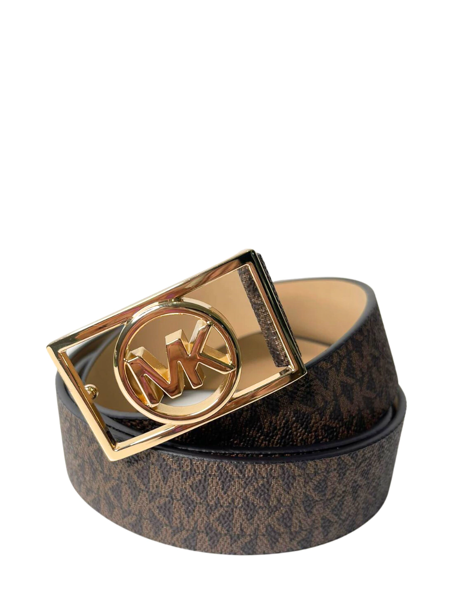 Cinto grosso Michael Kors Marrom com fivela dourada MK - G