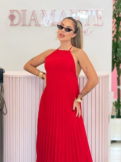 Vestido longo plissado ALICE VERMELHO