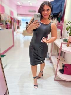 Vestido mídi courino Fds preto - Diamante Rose | Moda feminina Esteio | Loja de roupas feminina
