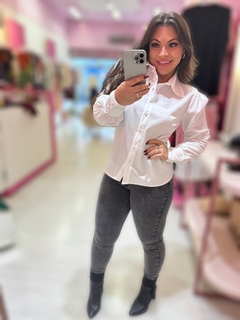 Camisa botões forrados SELINNA branca - loja online