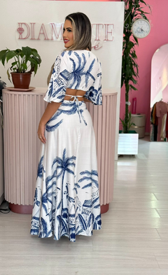 Vestido longo multiformas azul araras - Diamante Rose | Moda feminina Esteio | Loja de roupas feminina