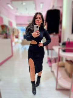 Vestido mídi fenda Fds preto - loja online