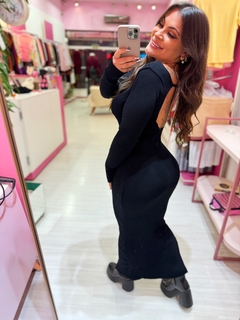Vestido longo fenda decote costa preto - comprar online