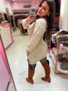 Vestido tricô fenda nude - comprar online