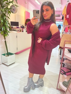 Conjunto vestido e cardigan vinho na internet