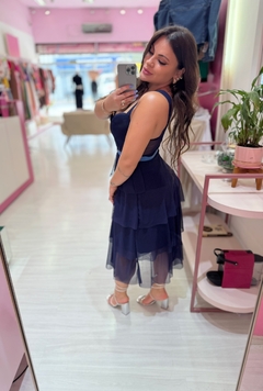 Vestido midi Alice babado azul - loja online