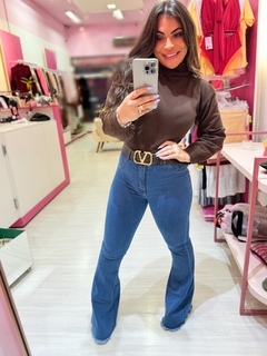 Blusa trico manga bufante marrom