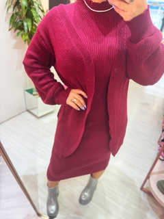 Conjunto vestido e cardigan vinho - loja online