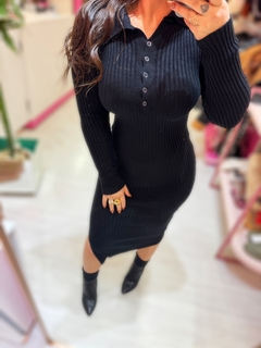 Vestido tricô botões Amanda preto - comprar online