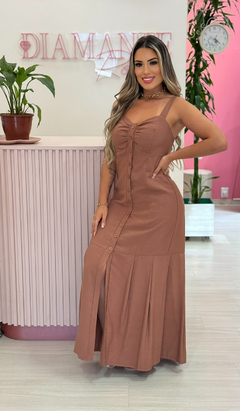 Vestido midi botões Caroline (chocolate) - comprar online